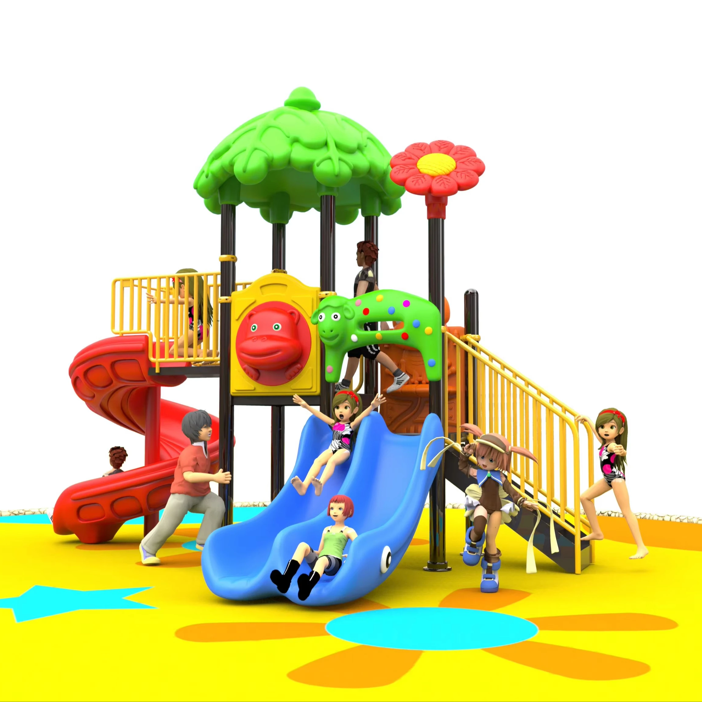 Hot Sale Cheap Amusement Park Free Standing Preschool Children Playhouse Plastic Slides Equipment Kids Outdoor Playground