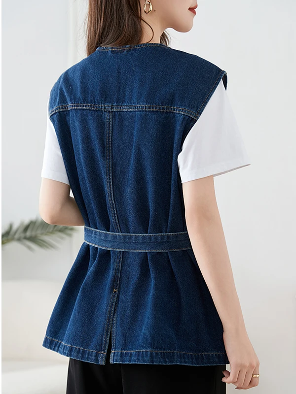 

Повседневный тонкий джинсовый жилет средней длины, женский летний легкий универсальный хлопковый джинсовый жилет большого размера, верхняя одежда