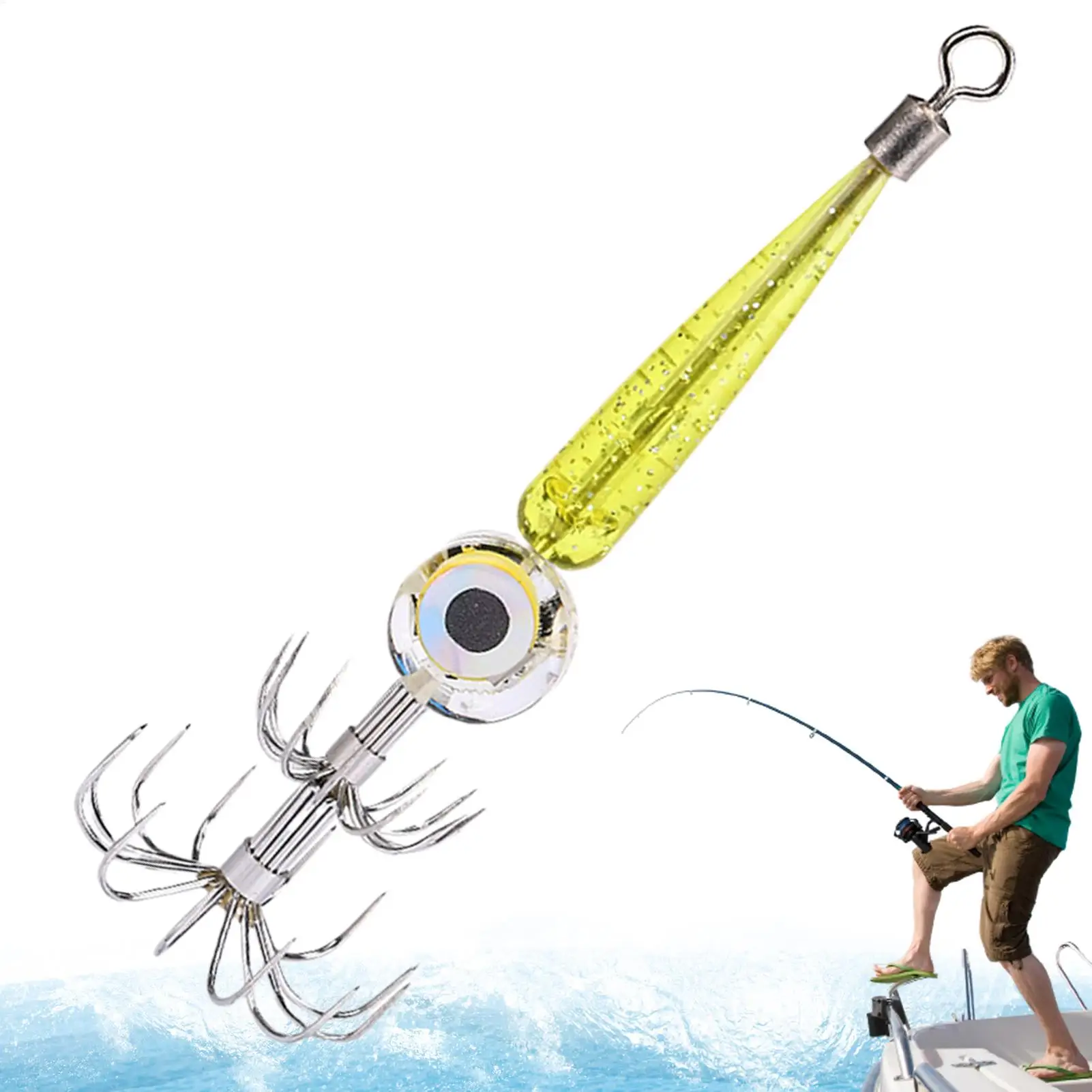 Leuchtender Tintenfisch-Jig-Haken-Kit, 1 Stück, leuchtende Tintenfisch-Jigs, Doppelreihen-Schirmhaken, farbige LED-Fischleuchte, Meeresangeln, Oktopus-Tintenfisch-Haken
