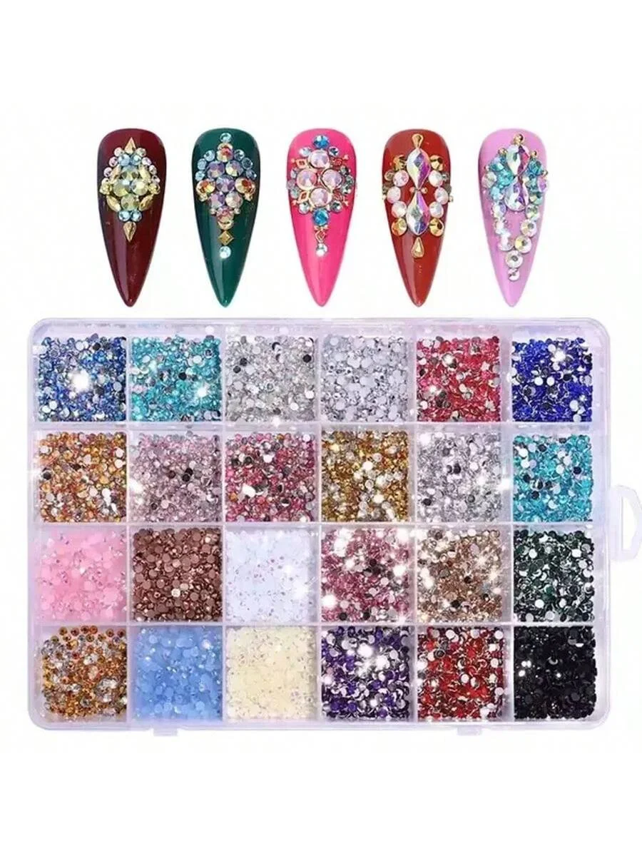 صندوق تخزين شبكي 3 مم 24 من الراتنج الملون بحجر الراين المسطح مناسب لتزيين فن الأظافر والملابس والأكواب بنفسك #1