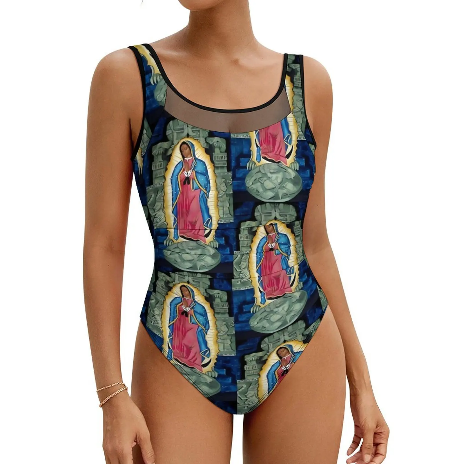 

Virgin Mary Swimsuit Guadalupe Tonantzin One Piece Swimwear Push Up Trend Monokini Sexy Sport Graphic Beach Outfits