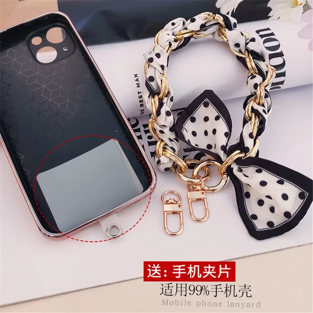 High-End Bag Phone Case Anti-Lost Sling Lanyard, Mobile Phone Case, Silk Scarf, Hand Hanging Chain, Braided Bow Metal Pendant