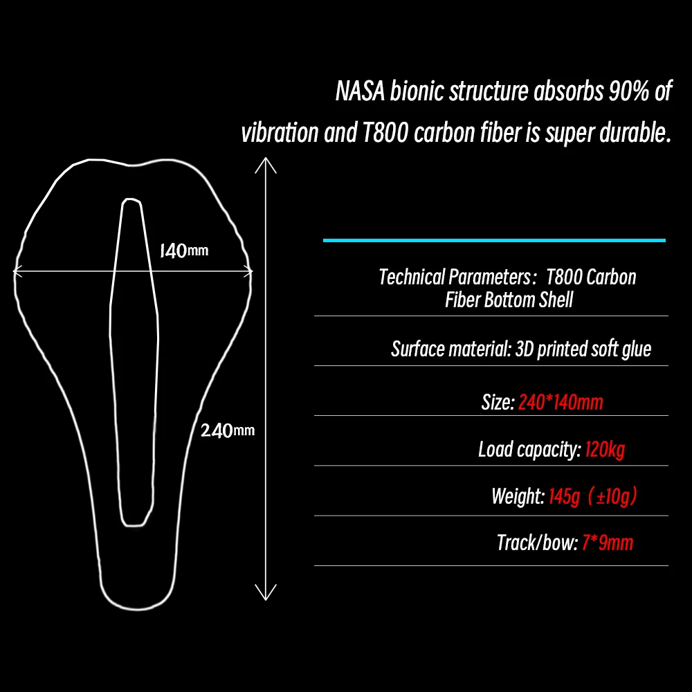 Plselis Carbon Saddle Road Bike Carbon Fiber Saddle Competitive Lightweight Cushion 3D Printing Integrated Hollow Design 145g