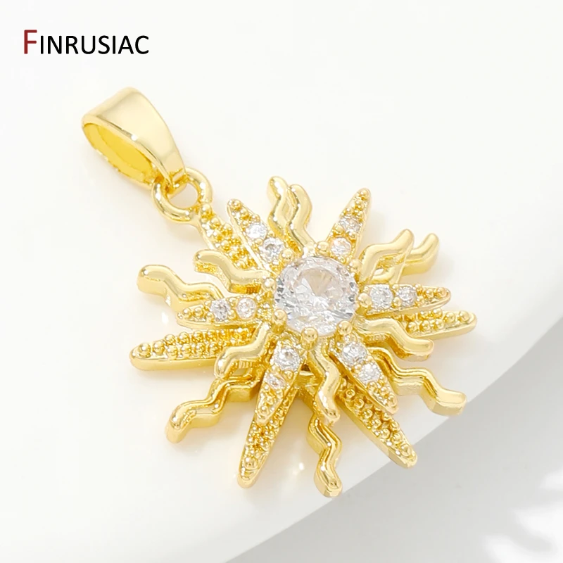 Trendy Rotatable Zircon Pendants Necklace Accessories 18K Gold Plated Brass Sun/Star Charms Pendants For DIY Jewelry Crafts