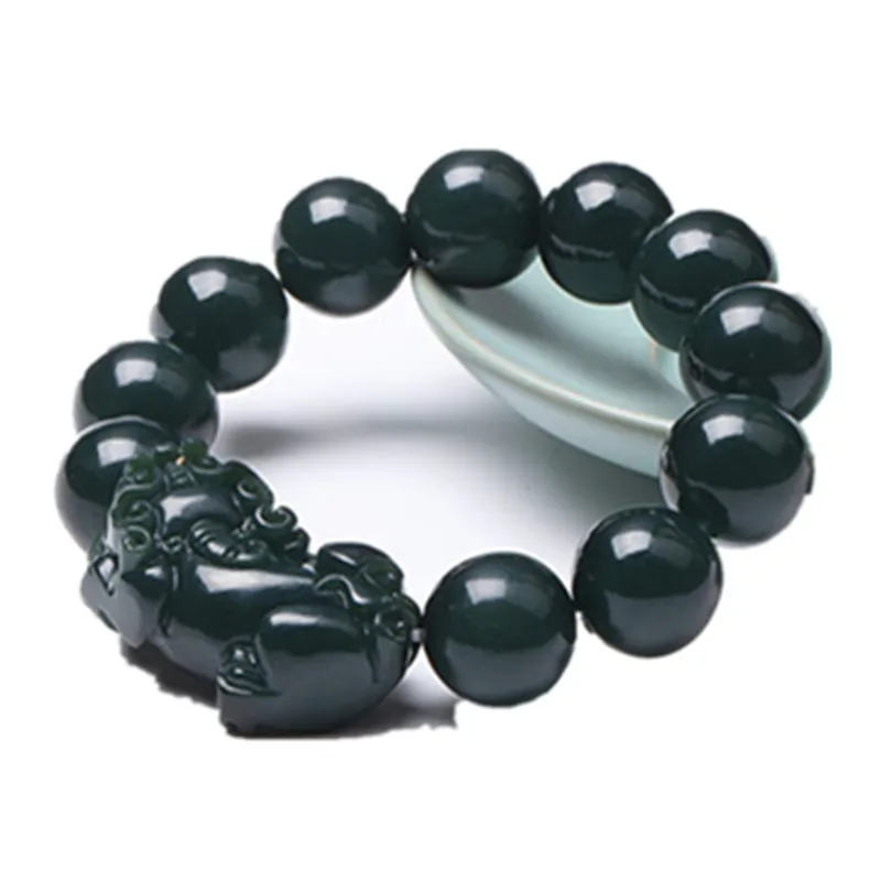 Wholesale Men's Jewelry round Beads Pixiu Bracelet Nanyang Jade Direct Supply Xinjiang Hetian Jade Gray Jade Pi Xiu Bracelet