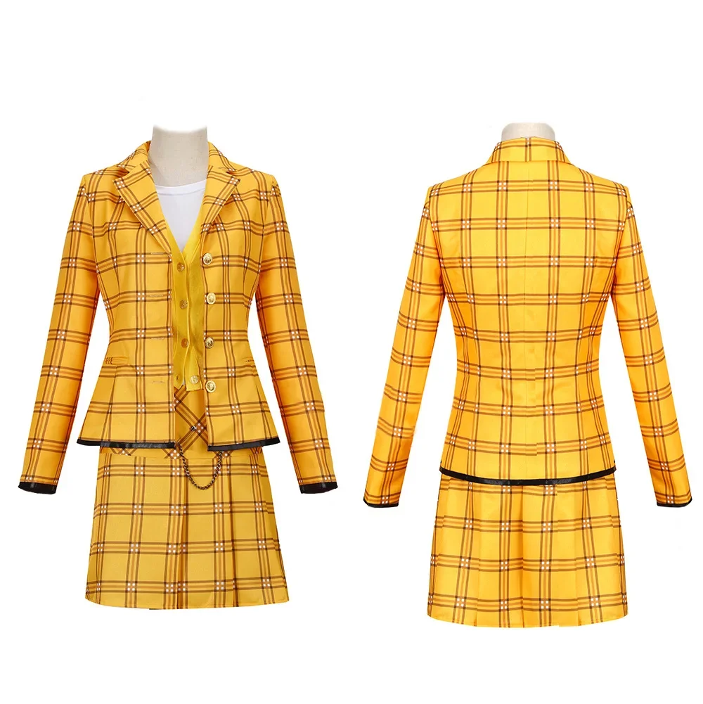 Leading The Way Chery Horowitz's Cosplay Outfit Yellow Checkered Suit Dress Uniform Movie Style Cosplay Cher Horowitz Clothes