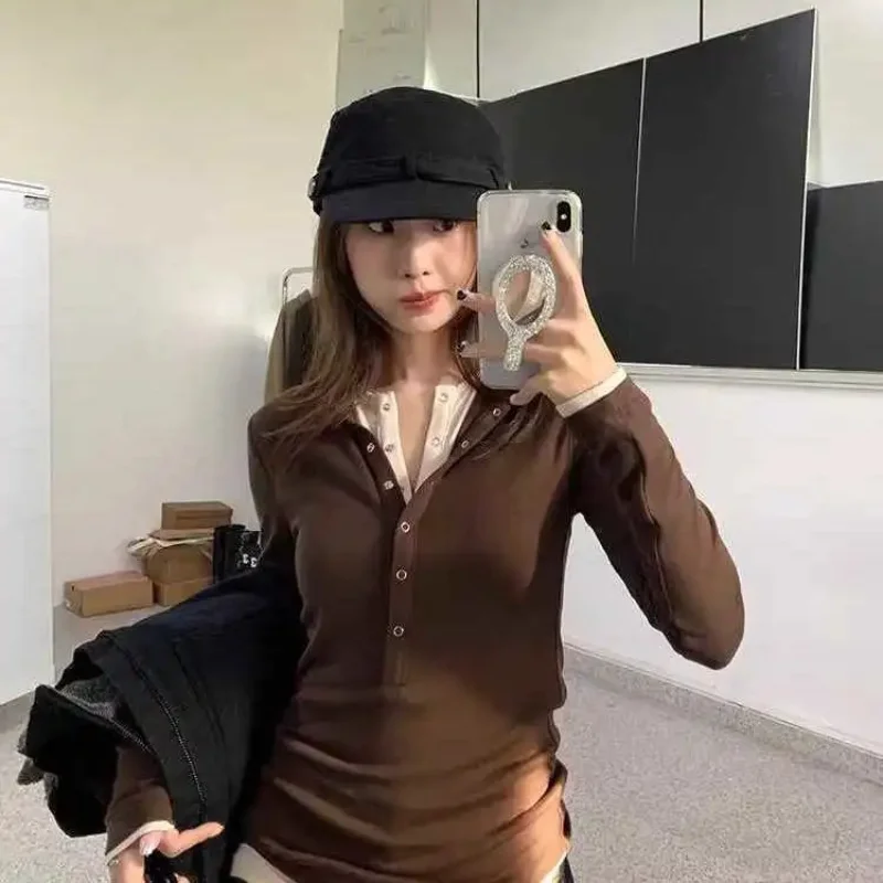 Moda Premium Two Pieces Long Sleeve T-shirt New Panelled Slim Unique Ropa Mujer Minority Trendy Hot Sell Top Female