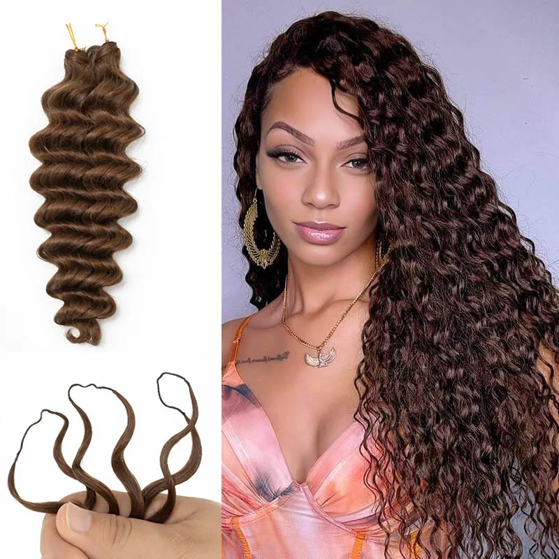 

Натуральные волосы для плетения крючком 12A Deep Wave, без узлов, предварительно разделенные # 4 коричневых легких вязаных крючком пряди для наращивания волос с эффектом чудо-узлов