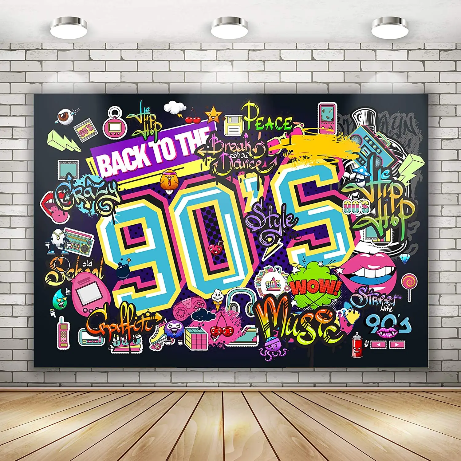 

Back 90s Theme Photography Backdrop Hip Hop Graffiti Back To 90's Party Banner Wall Decorations For Adults Music Retro Radio