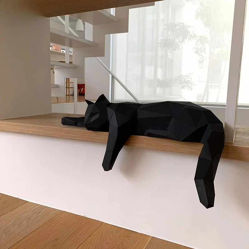 Modern Handmade Origami DIY Three-dimensional Animal Desktop Decoration Geometric Folding Cat Crafts Home Decoration Accessories