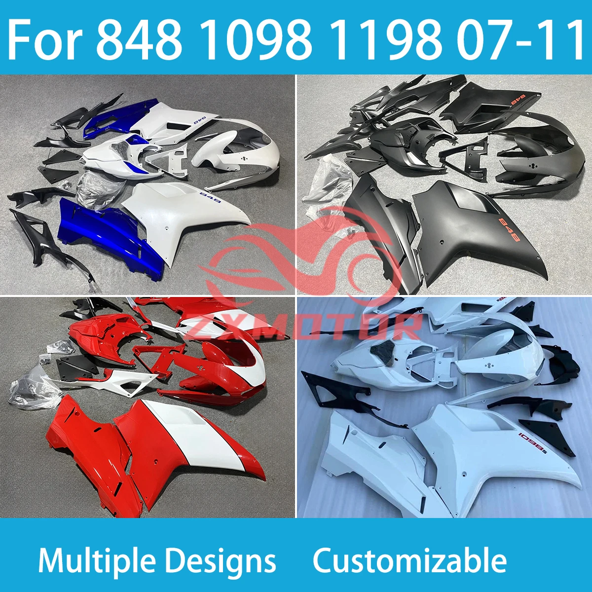 For DUCATI 848 1098 1098S 1198 07 08 09 10 11 Aftermarket Motorcycle Fairings 2007 2008 2009 2010 2011 Fairing Kit