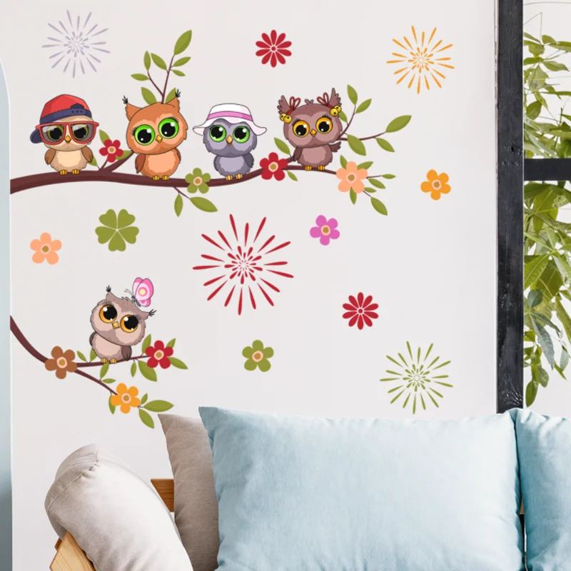 Cartoon Animal Branch Bird Wall Sticker Bedroom Background Decoration Kindergarten Classroom Sticker Waterproof Antifouling