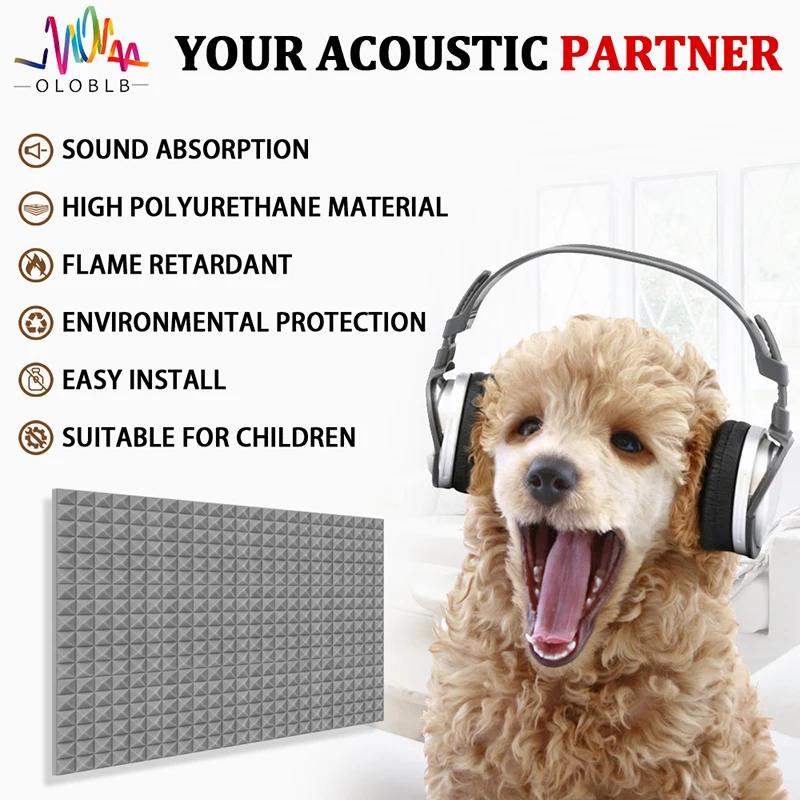 Fire Resistant Acoustic Foam Panel, Soundproof Padding, Pyramid Designed, High Density and Fire Resistant, 6 Pcs, 12 Pcs, 24 Pcs