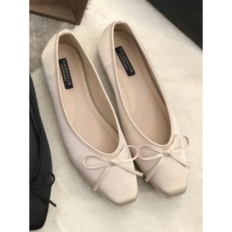 

New Style Fashion Luxury Lace Tie Leg Satin Silk Ballet Flats Woman Square Toe Bowknot Elastic Band Ballerinas Zapatos Mujer