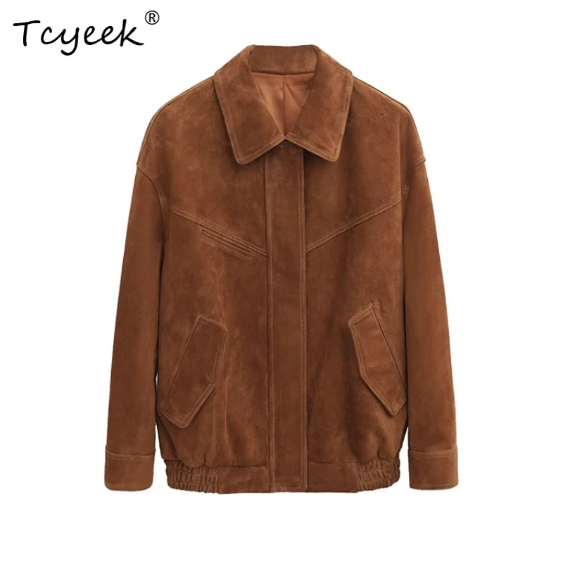 Tcyeek Real Sheepskin Spring Autumn Trendy Lapel Solid Color Women's Genuine Leather Jacket Jaqueta De Couro Legítimo Feminina