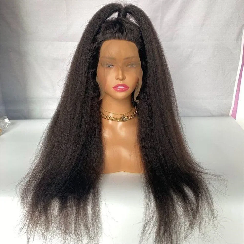 

24Inch Long Glueless black Straight Yaki Natural ombre brown Soft 13x4 Lace Front Wig For Women With Baby Hair Preplucked Daily