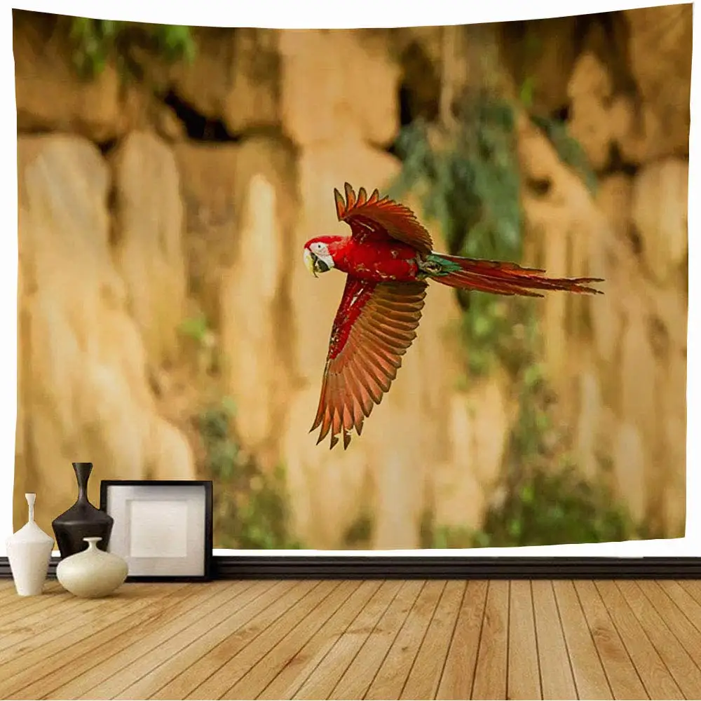 

Red Feather Parrots Tapestry Tropic Animals Nature Wildlife Avian Tapestry Wall Hanging Art for Bedroom Living Room Dorm Decor