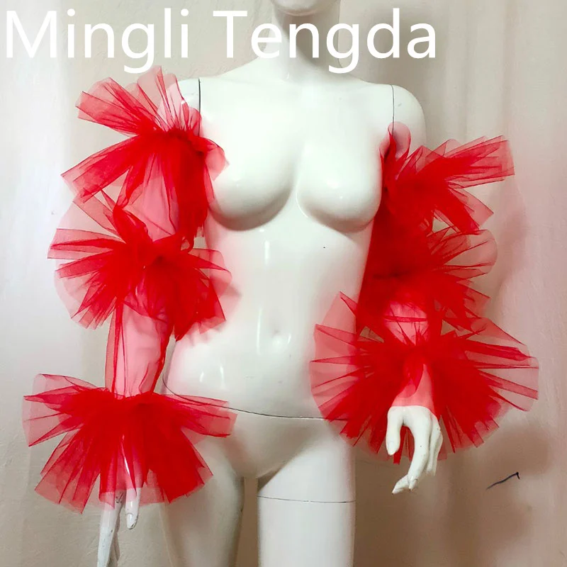 

Красные длинные перчатки без пальцев из тюля Mingli Tengda, прозрачные пышные рукава, элегантные женские свадебные аксессуары, цвет на заказ