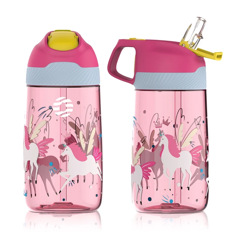 FJbottle Kids Water Bottle With Straw 450ml Drinking Bottle Eco Friendly Tritan One Touch Flip Cap BPA