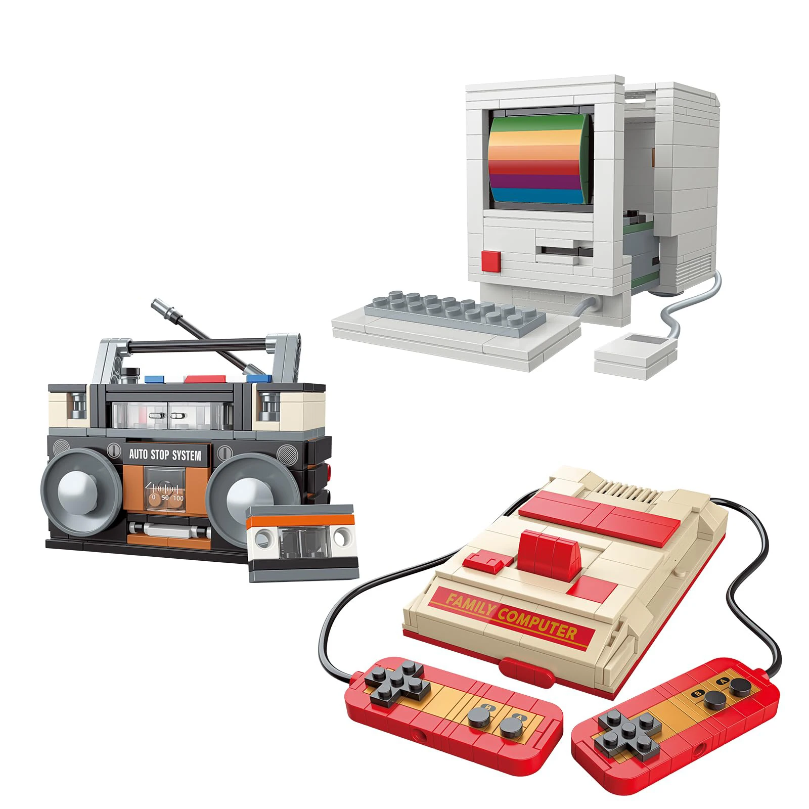 Creative Classic Old Style Computer Building Block Toys Typewriter Walkman Television Model Decoration Toys for Boys Girls Gift
