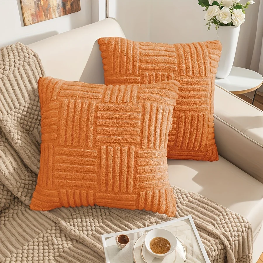 Boho Stripe Geometry Home Decorative Throw Pillow Covers, Soft Plush Couch Pillow Covers, Farmhouse Cushion Covers, 18inx18in