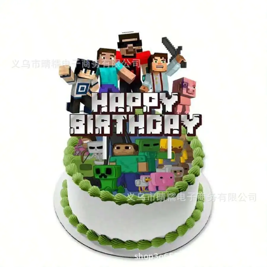 33pcs a set for Minecrafte Happy Birthday Banner Party Decoration Anime Spiral Ornament Cake Topper Supplies Party Supplie Toy view 4