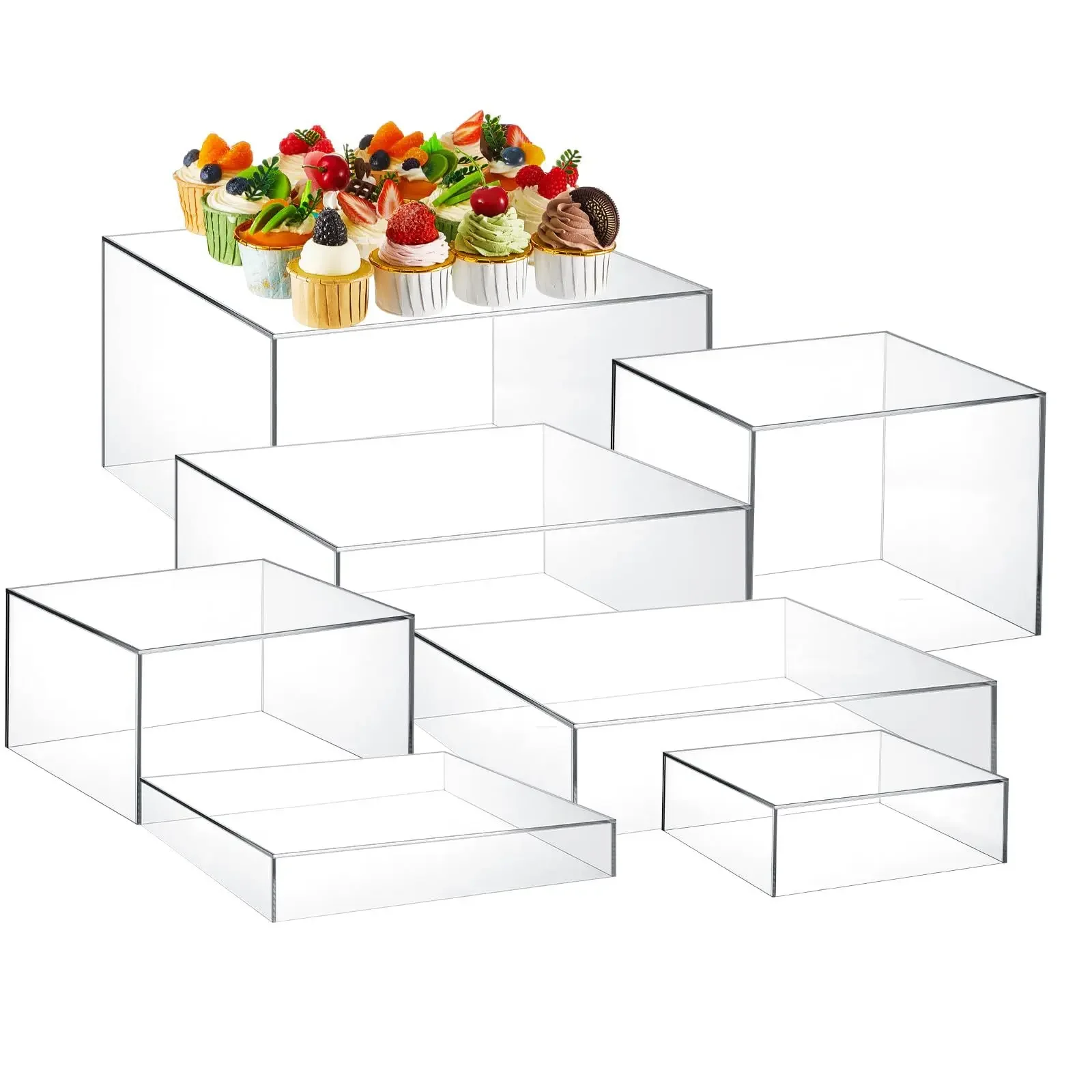 Set of 7 Pieces Clear Acrylic Display Rack Reception Anniversary Birthday Party Organizer Cake Decoration Holder