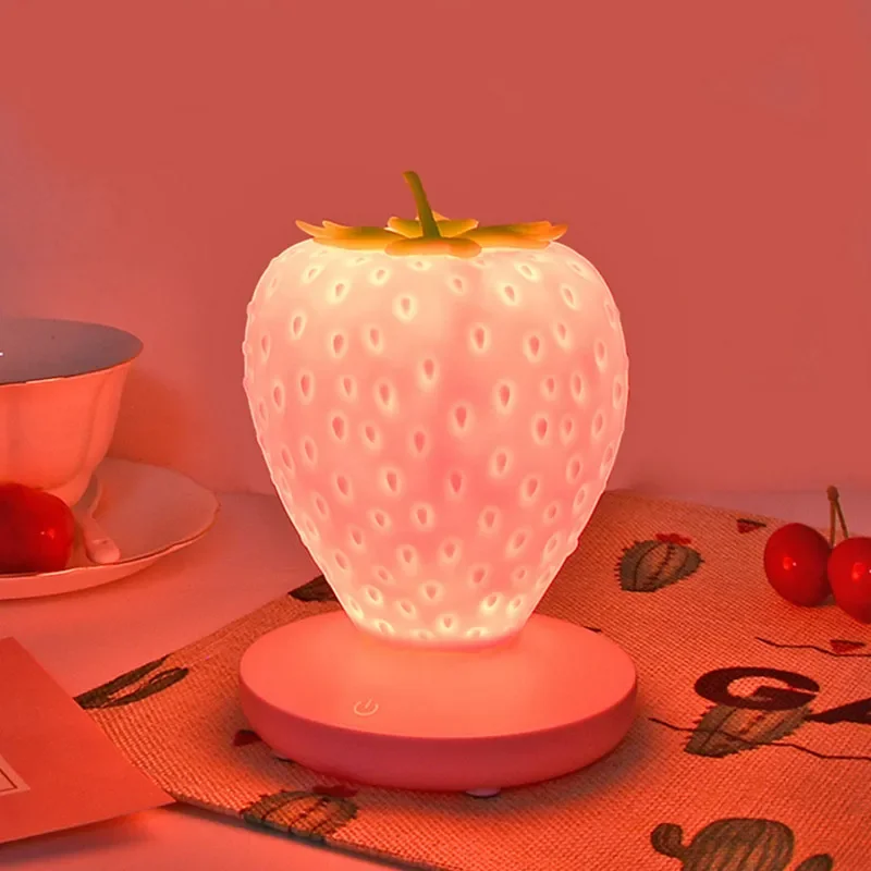 Touch Dimmable Table Lamp Led Night Light Lamp Silicon Strawberry Baby Kids Gift Bedside Bedroom Living Room Decoration Lighting