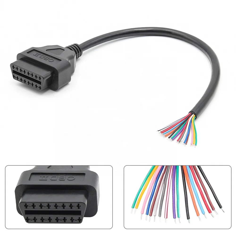 OBD2 16PIN Female Connector to Male Open Plug Wire Car Diagnostic Adapter 30CM OBD2 to DIY Extension Cable