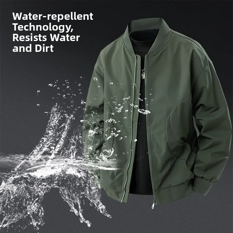 Men's American Style Baseball Jacket Short Flight Three-Proof Fashionable Versatile Spring Autumn Outerwear Loose Fit Long Sl...