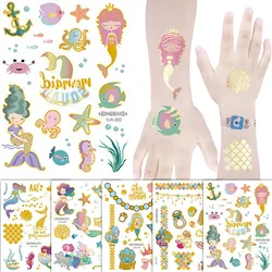 Mermaid Temporary Tattoos for Children Under the Sea Themed Party Supplies Cute Glitter Stickers Girls Birthday Party Decoration