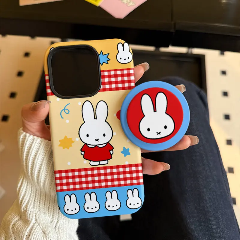 Color-block Miffy Rabbit Magnetic Kickstand Phone Case Hard Film Cute Shockproof Shell for IPhone 17promax 16pro 15 Cartoon New