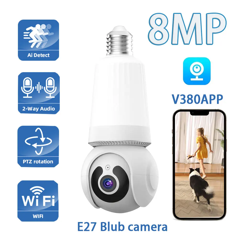 

8MP 4K E27 Bulb Surveillance Camera Indoor Auto Tracking Two-Way Audio 360 Degree Panoramic Wireless Security IP WiFi Camera