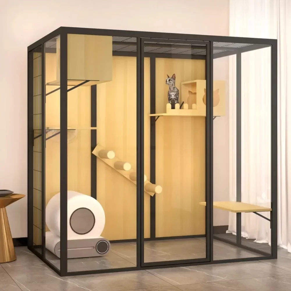 Panoramic  Villa  House Household  Cage Solid Wood  Villa Large Indoor  Cabinet Luxury Glass Cat Room