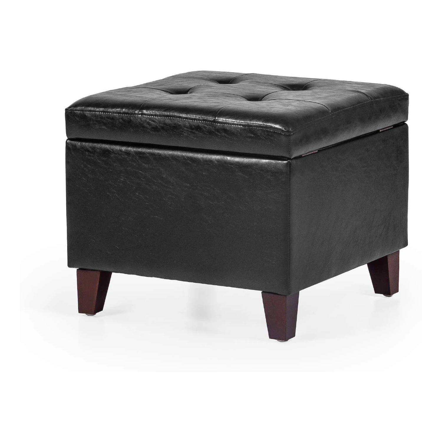 

DE VILLE 17.7" Black Faux Leather Ottoman, Square Tufted Lift Top Footrest with Foam Padded Seat Small chair Vanity stool Cow