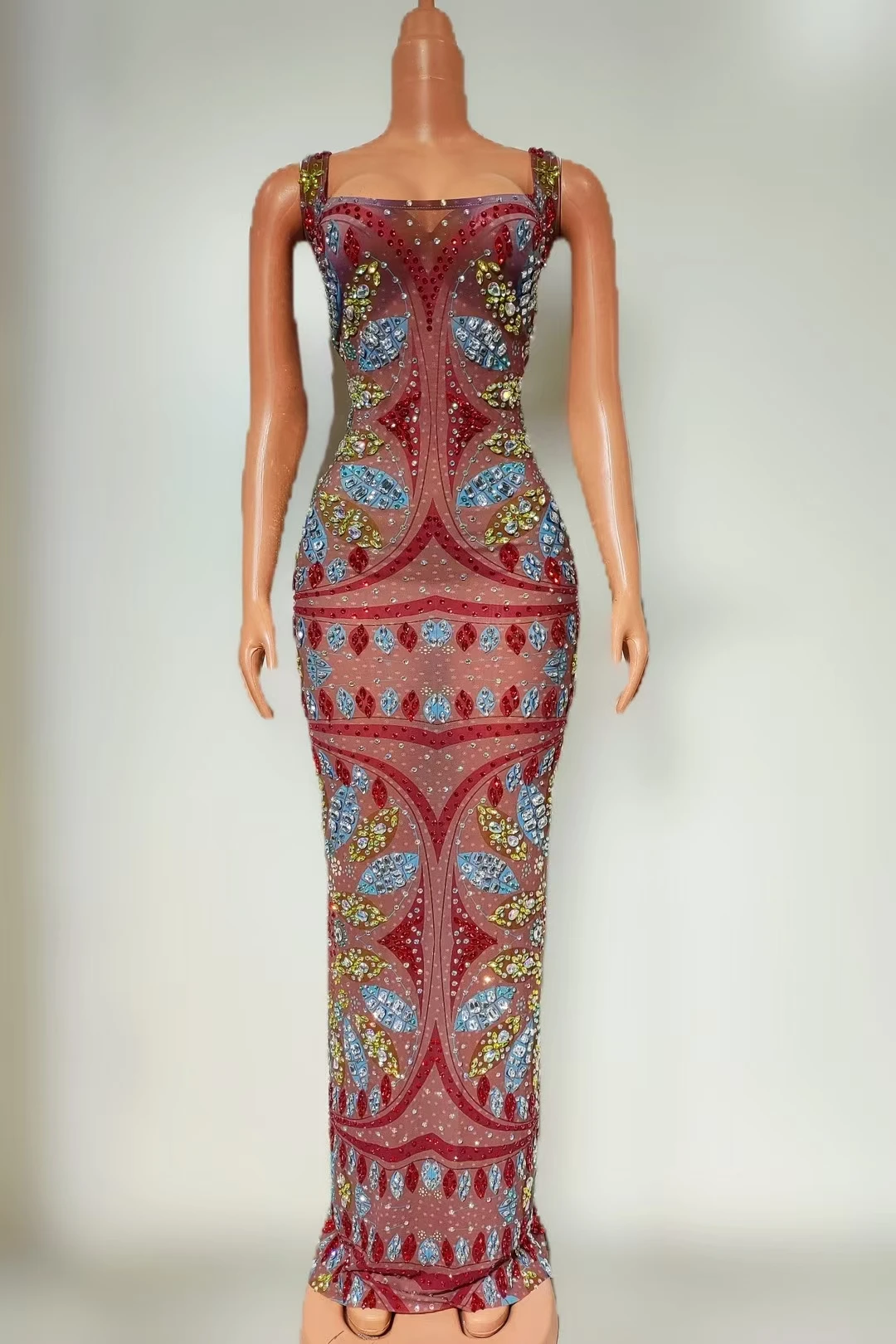 

Women Flashing Diamonds Sexy See ThroughDress Nightclub Performance Custome Stage WearElegant Prom Evening Party Dresses W011