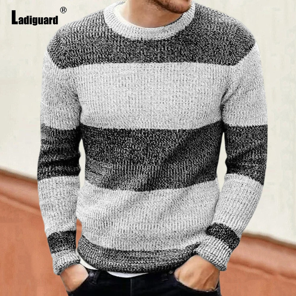 

Ladiguard 2023 New Knitting Sweaters Winter Warm Pullovers Men Basic Top Knitwear Casual Retro Striped Sweater Men's Jumpers