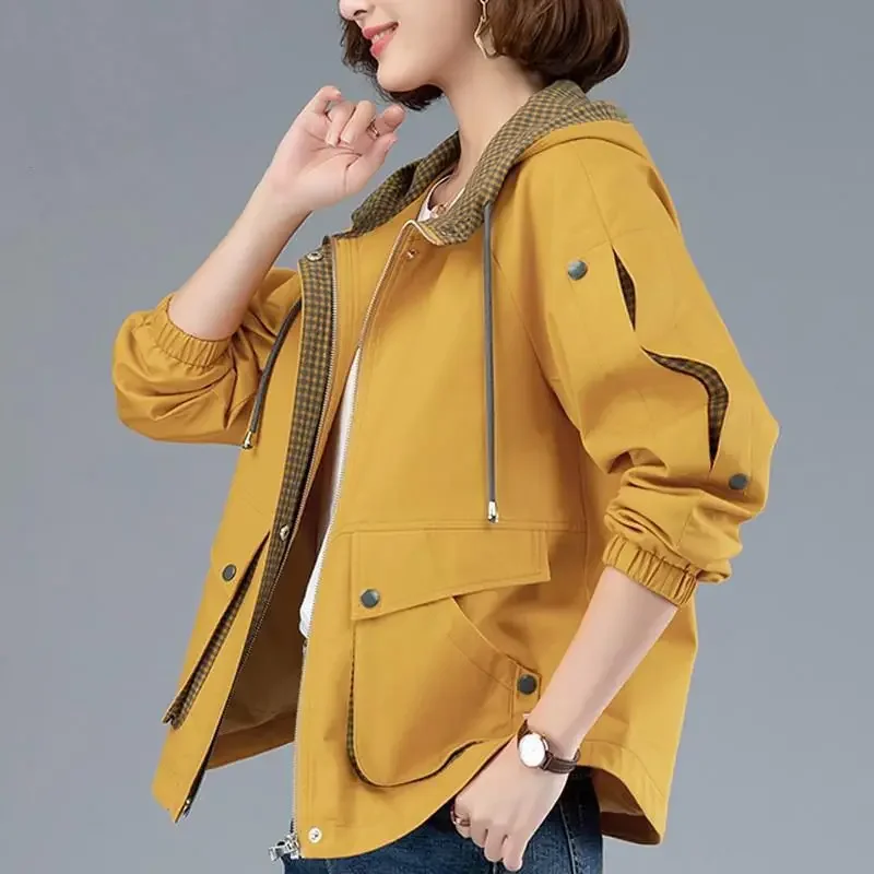 Kurze samt Herbst Winter Trenchcoat für Frauen Kapuze lässig plus Größe Wind breaker Tops lose Frühlings jacken weibliche M-4XL