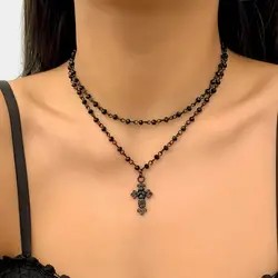 Ingemark Gothic Black Cross Jesus Star Pendant Choker Necklace for Women Punk Vintage Metal Chain Neck Jewelry Accessories New