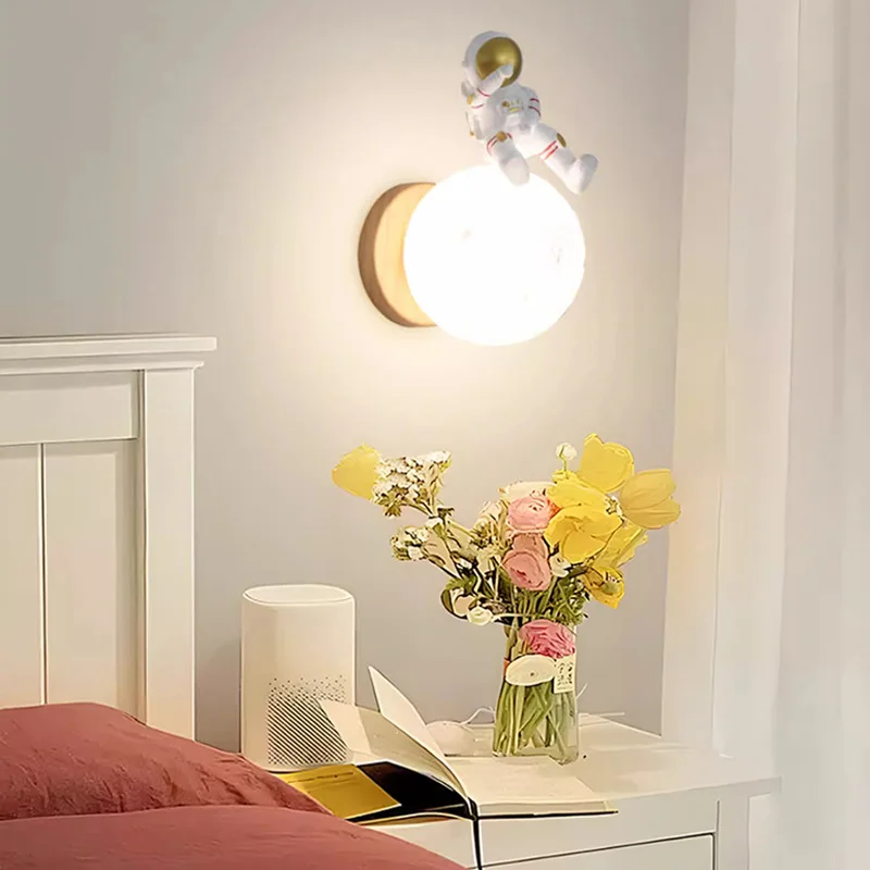 Creative Bedside Wall Lamp Sleeping Bear Moon Warm White Design Bedroom Ambient Kids Night Light for Boys Girls Room