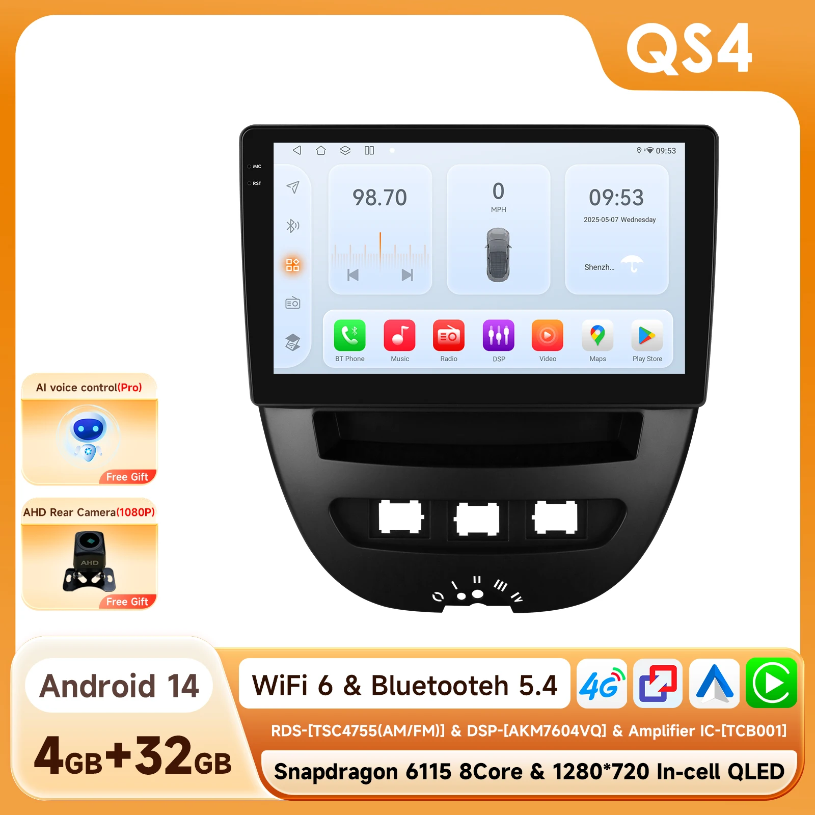 6115 Android Autoradio voor Peugeot 107 Toyota Aygo Citroen C1 Autoradio Multimedia Scherm Draadloze Carplay GPS Audio 2 Din Speler