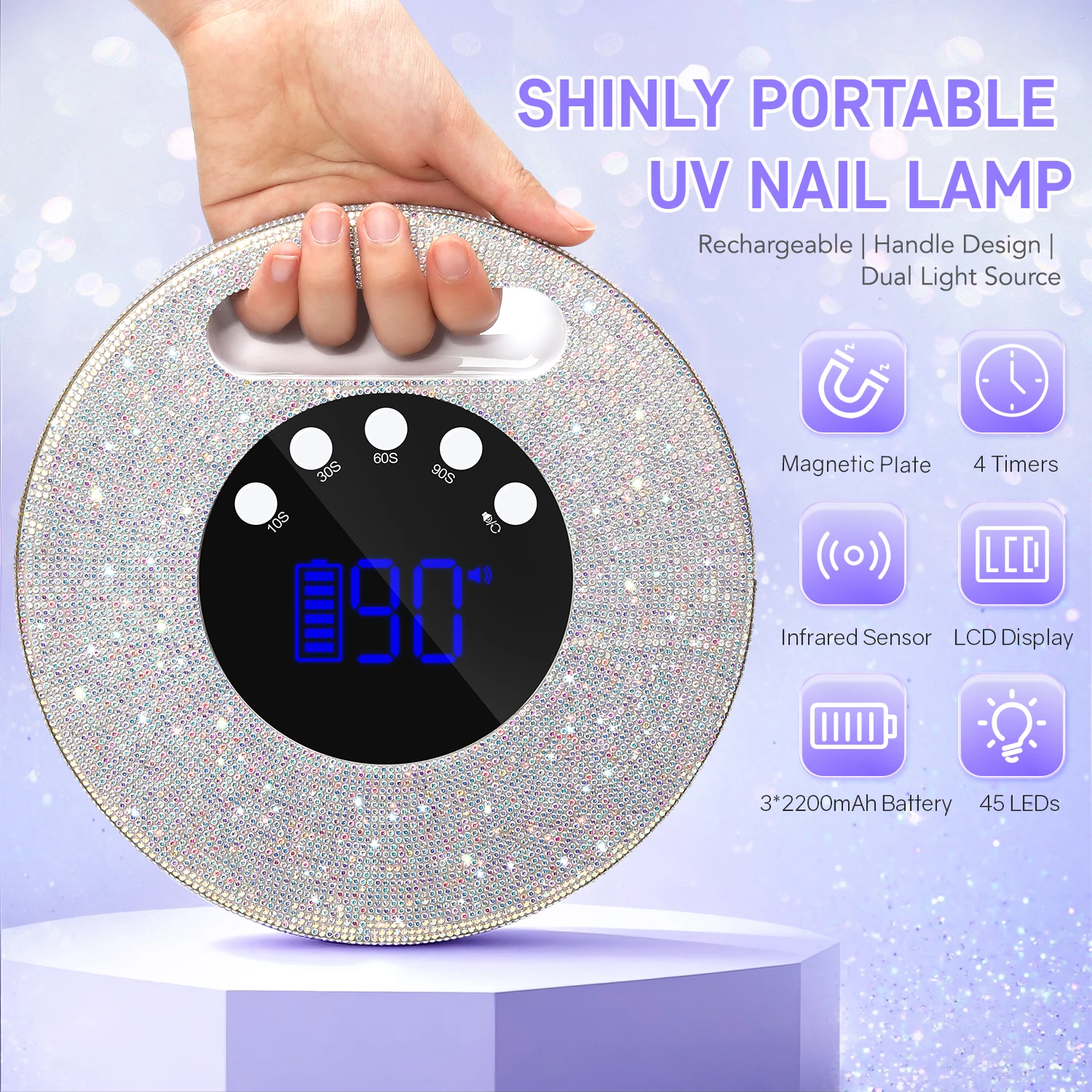 Uv led lâmpada do prego recarregável sem fio secador gel polonês com 4 temporizadores & grande display lcd 45leds unhas para salão de beleza em casa