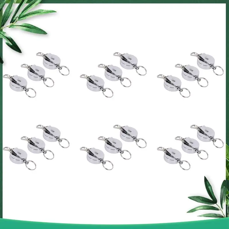 YSS-18 Pcs Stainless Silver Retractable Key Chain Recoil Keyring Heavy Duty Steel