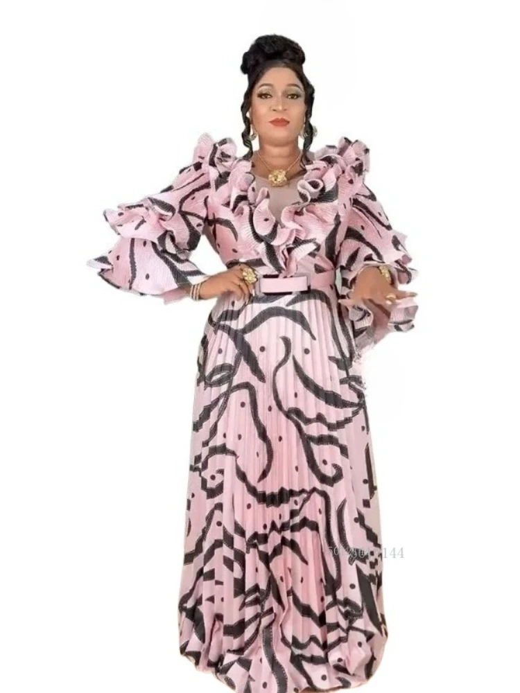 

Африканские вечерние платья больших размеров для женщин, Дашики Анкара, плиссированное свадебное вечернее платье с рюшами, элегантное мусульманское платье макси в Турции