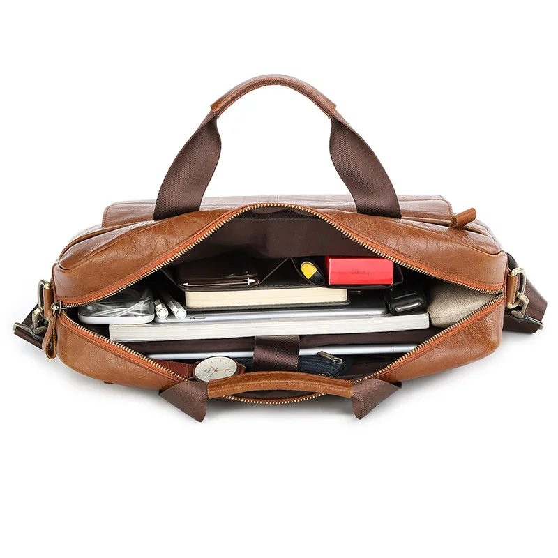 Genuine Leather Men Briefcase Tote Handbag Business Office 14 Inch Laptop Bag Male Casual Shoulder Messenger Bag High Quality
