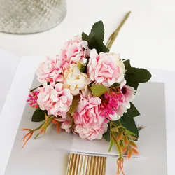 5 forks 15 Flower Head Artificial Flower Silk Hydrangea White Wedding Small Bouquet Fake Flower Party DIY Decor