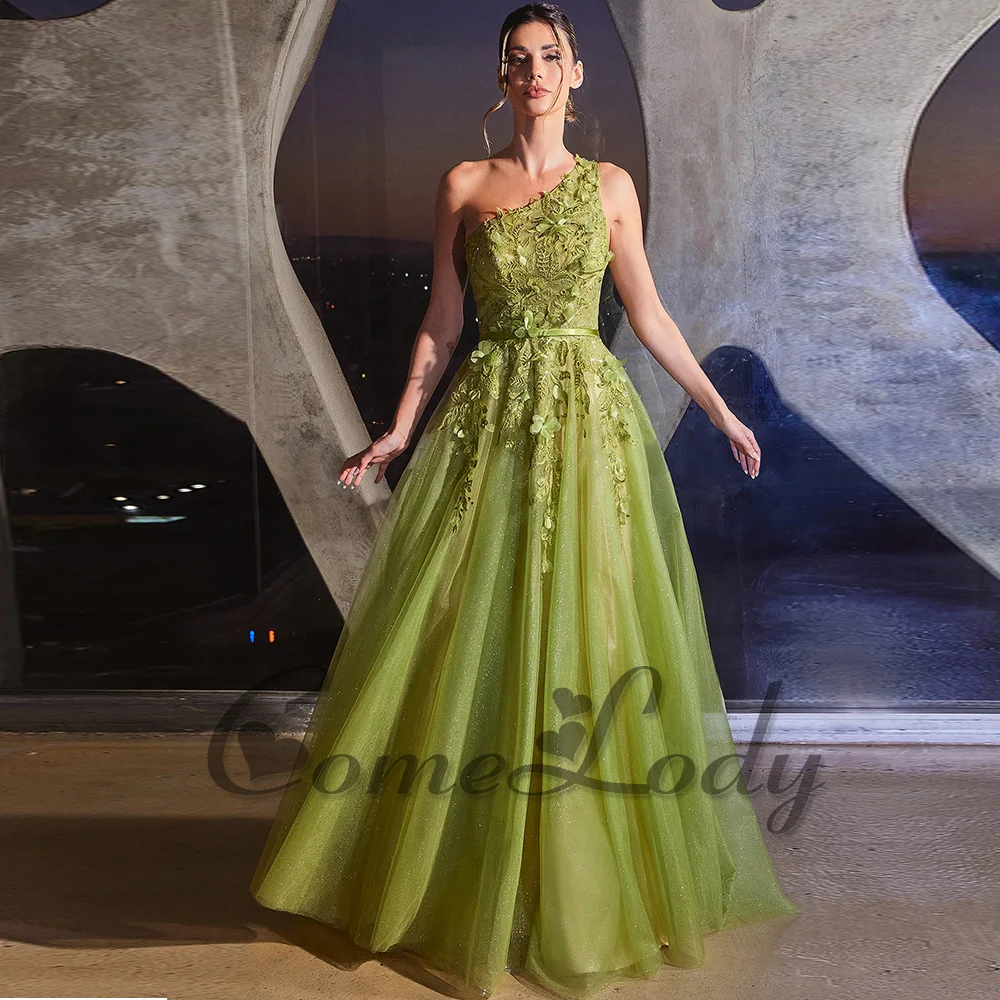 

Comelody Trendy Prom Dresses for Women Saudi Arabric One Shoulder Appliques Tulle Belt Pleat Formal Gown Plus Drop Shipping