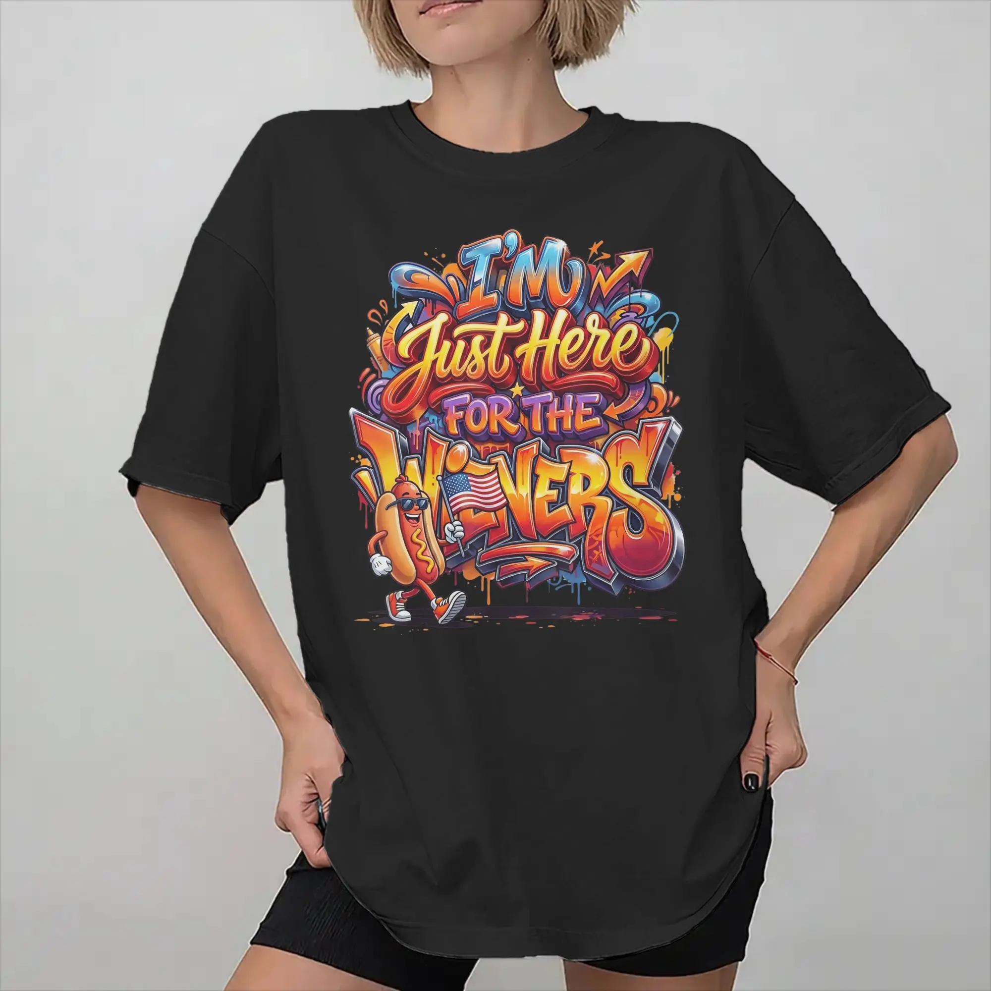 Men Women Hot Dog I'm Just Here for The Wieners 4Th of July  T Shirt 100% Cotton New Arrival Tee Shirts  Top Clothing