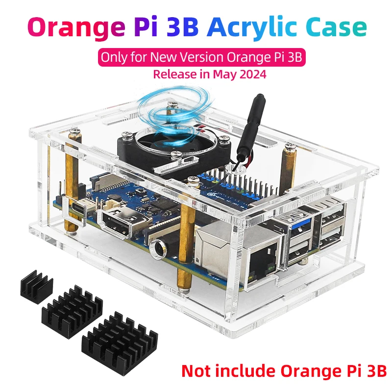 NOWA przezroczysta akrylowa obudowa Orange Pi 3B z opcjonalnym aluminiowym radiatorem chłodzącym dla OPI 3B