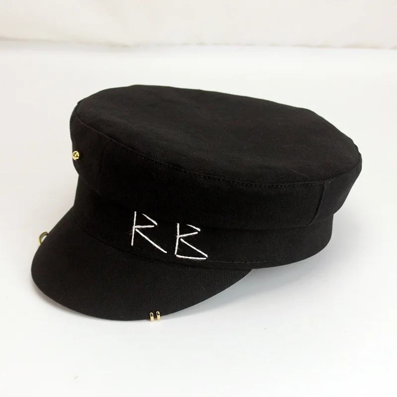 New Hats For Women Beret RB Letter Military Hat Fashion Causal Travel Cotton Flat Top Hat Sailor Cap Earrings Navy Cap